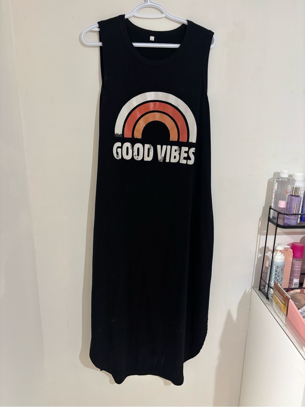 SHEIN Black Maxi Tank Dress with Retro Orange Rainbow